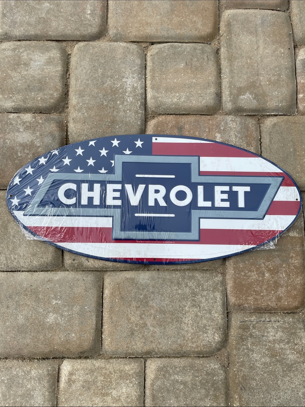 NWT Americana Chevrolet Oval Metal Wall Sign - USA Flag with Bow Tie Logo